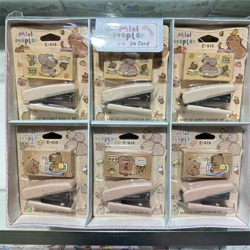1Pcs Capybara Mini Stapler Set with Staples Paper Binder Stationery Office Binding Tools School Supplies