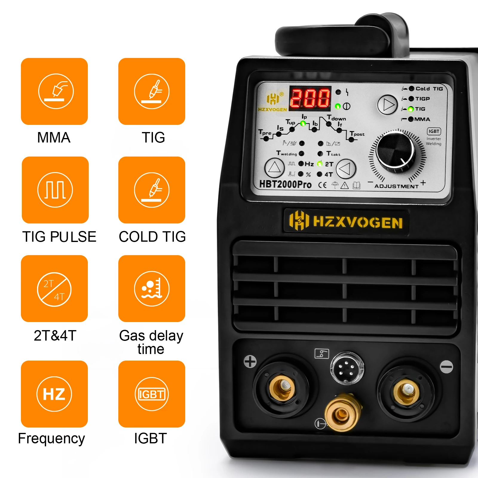 Welding machine HZXVOGEN 200A cold TIG pulse welding machine 1-900ms adjustment HF spot TIG welder ARC MMA stick welder