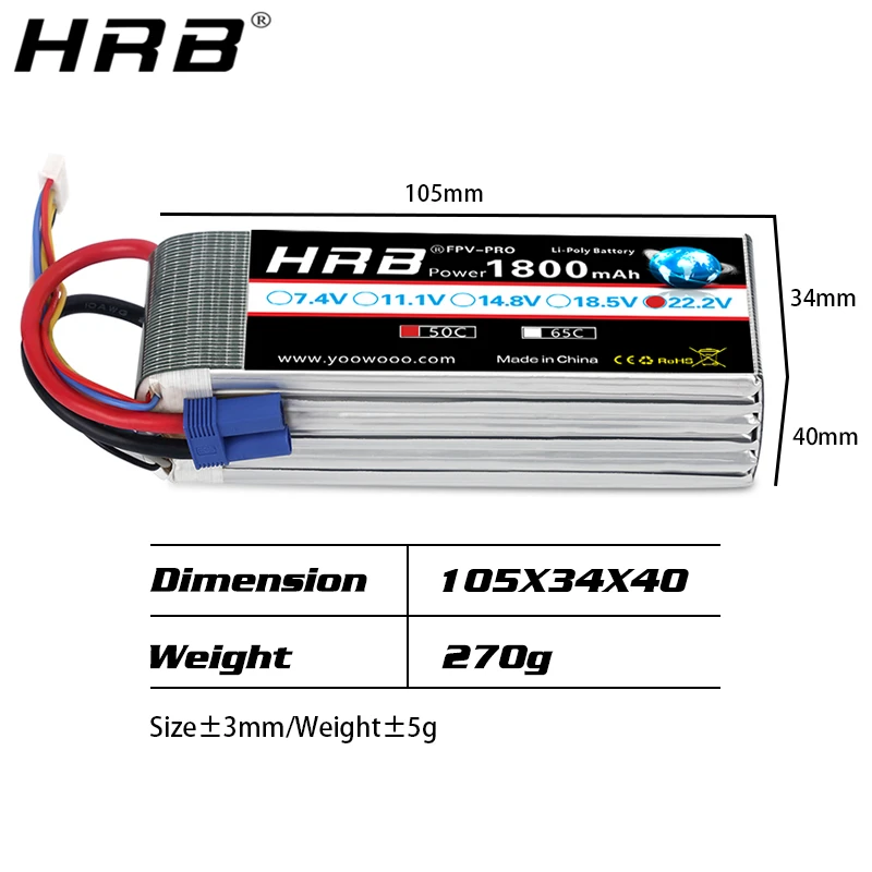 HRB Lipo 4S 6S Battery, 105mm OTdvPro Liroly Water HRB Power 800mAh O7