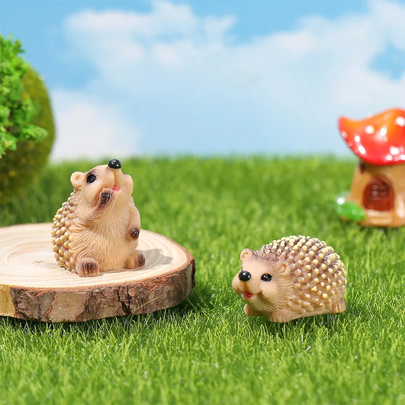 Figuritas en miniatura de erizo lindo, Micro paisaje, adornos de resina para decoraciones del hogar, Animal Kawaii, decoración de jardinería DIY