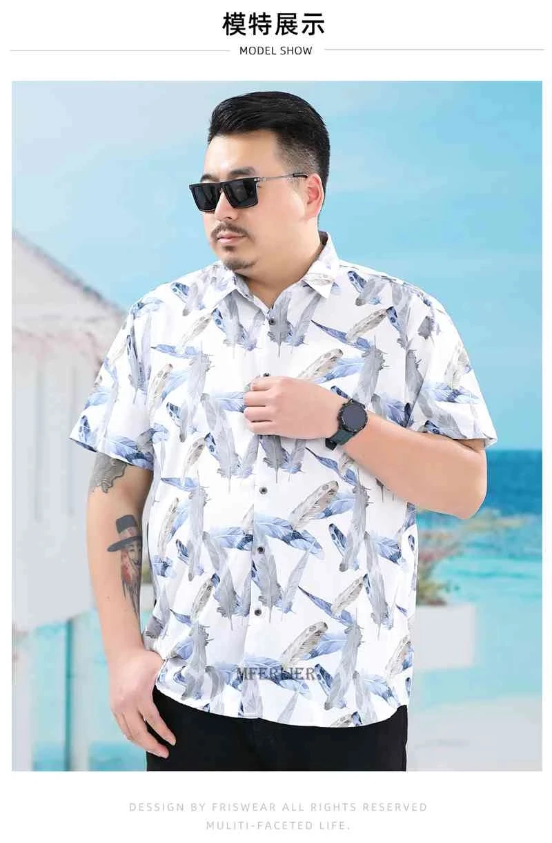 

summer men hawaii beach floral chic shirts short sleeve mferlier Plus size 10XL 11XL 12XL oversize print travel casual shirt 54