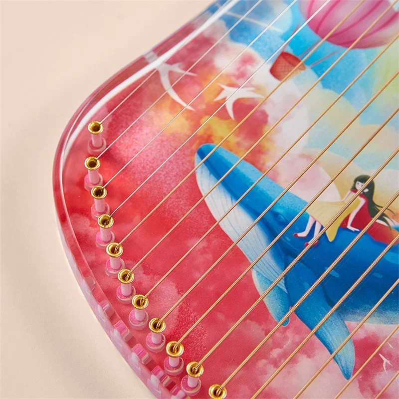 17 Strings Lyre Harp Transparent Cat Whale Deer Pattern Lyre Piano Harp Musical Instrument With Tuning Lever For Music Lover