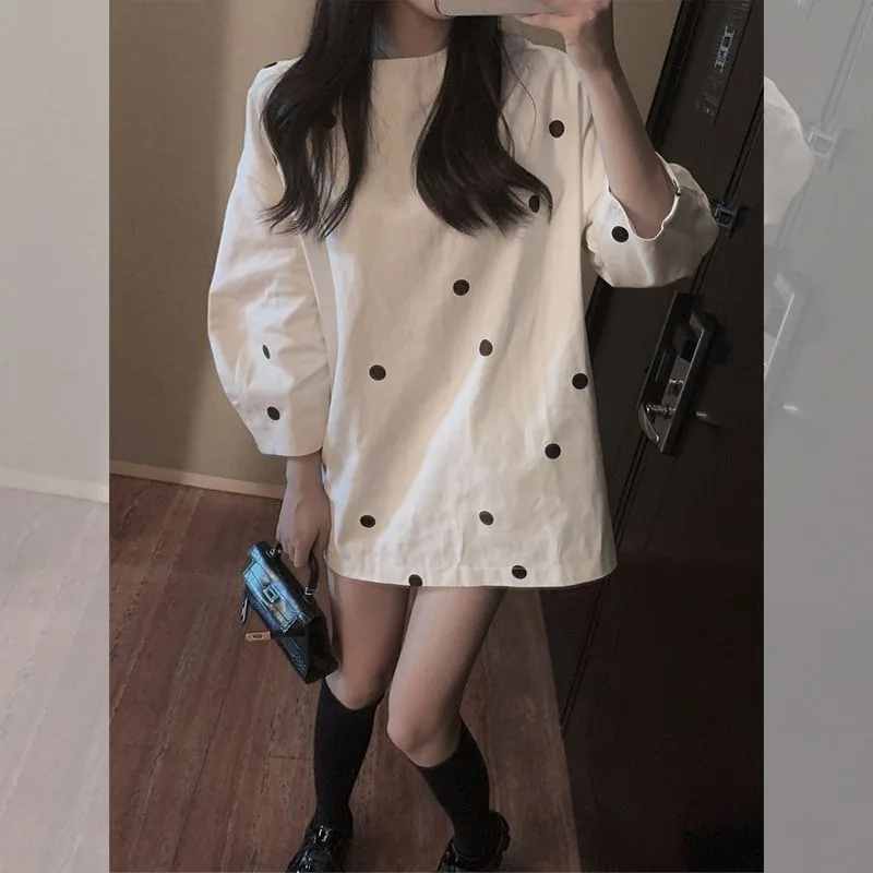 

Miiiix Korean Fashion Cute Polka Dot White T-shirt Women's Summer 2024 New Korean Chic Loose Casual Top Female Clothing