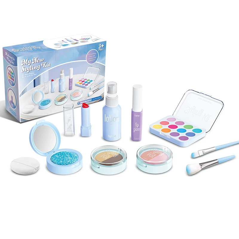 1 Set Girl Makeup Props Children's Pretend Play Simulation Cosmetics Toy Kit With Eyeshadow Palette And Lipstick Applicator