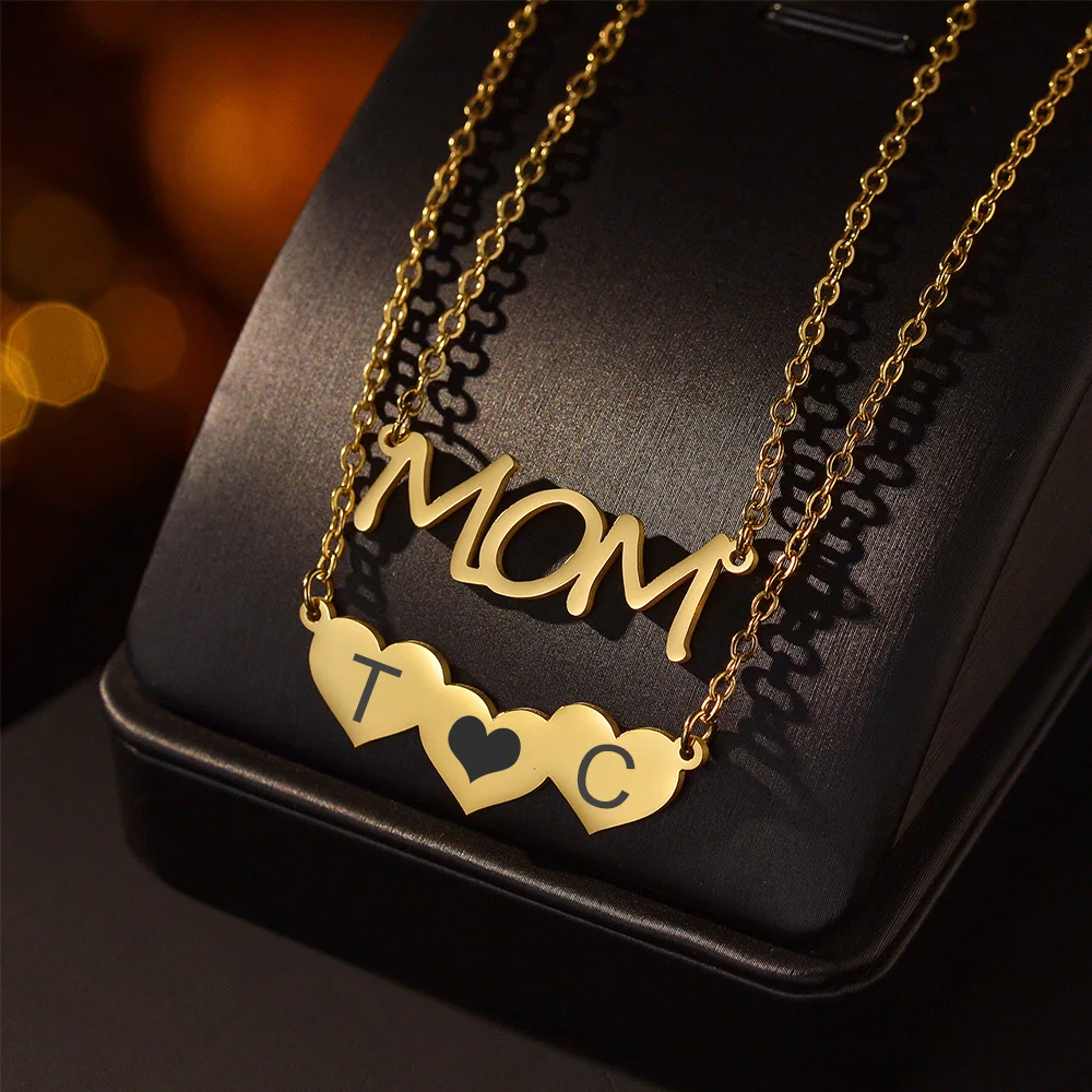

Personalized Custom Name Necklace Kids Family Mom Necklace Heart Pendant Stainless Steel Jewelry for Woman Birthday Party Gift
