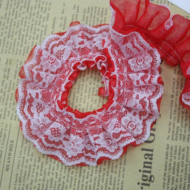 44 Yards Pleated Organza Lace Trim Ribbon 4cm Wide Clothes Fabric Embroidered Sewing Craft Wedding Dress Party Decoration