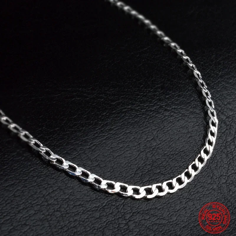 1PCS 16-30inches 925 Sterling Silver 2MM Flat Necklace Chain Women Men Fashion Wedding Party Jewelry Gift