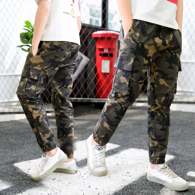 Ienens 4-15y Kids Boys Skinny Pants Army Clothes Trousers Children