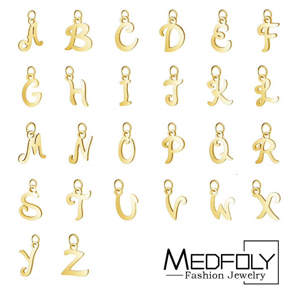 MEDFOLY Stainless Steel Gold Plating Alphabet Pendant For Necklaces,26 Letters Necklace Pendant for Making Charms DIY Jewelry