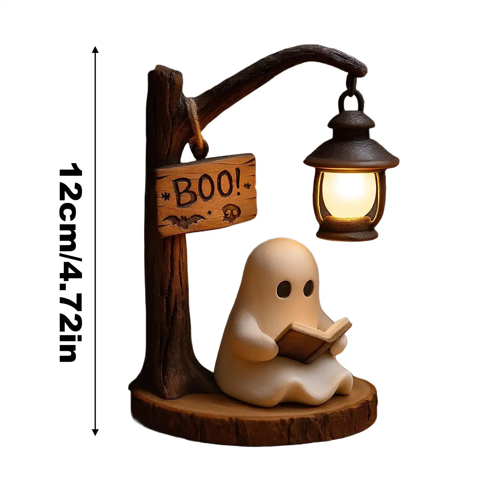 Cute Ghost Reading Lamp Ghost Reading Lantern 3D Resin Halloween Ghost Night Light For Indoor Decorations Living Room Bedroom