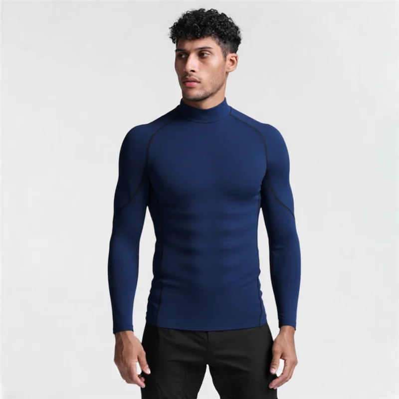 Herren T-Shirt High Neck Laufsport T-Shirt Fitness Top T-Shirt Schnell trocknend Tight Training Gym Sport Laufshirt Jersey – Detail 2