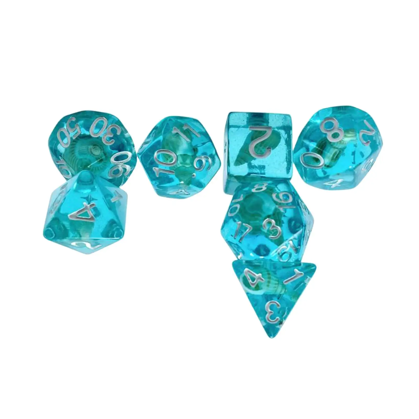 

7 Pieces Polyhedral Dices Set Party Supplies Translucent Teal for Board Game Role Playing Game Table Party Game Card Game