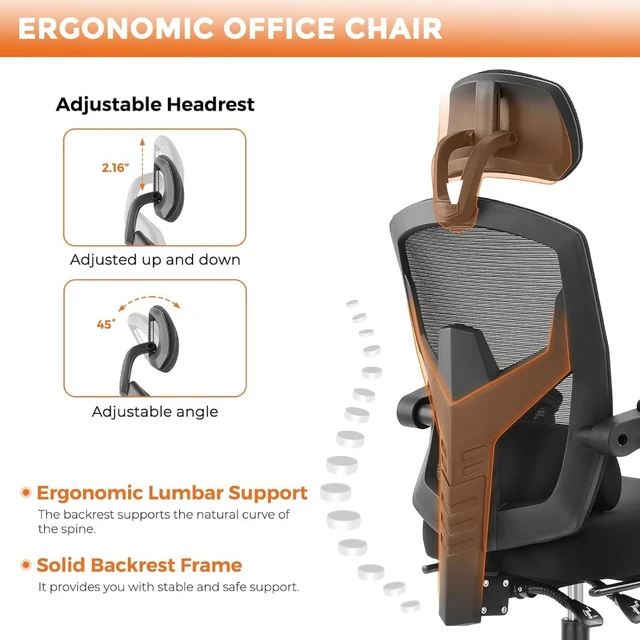 Reclining Office Chair with Footrest, Adjustable Lumbar Support