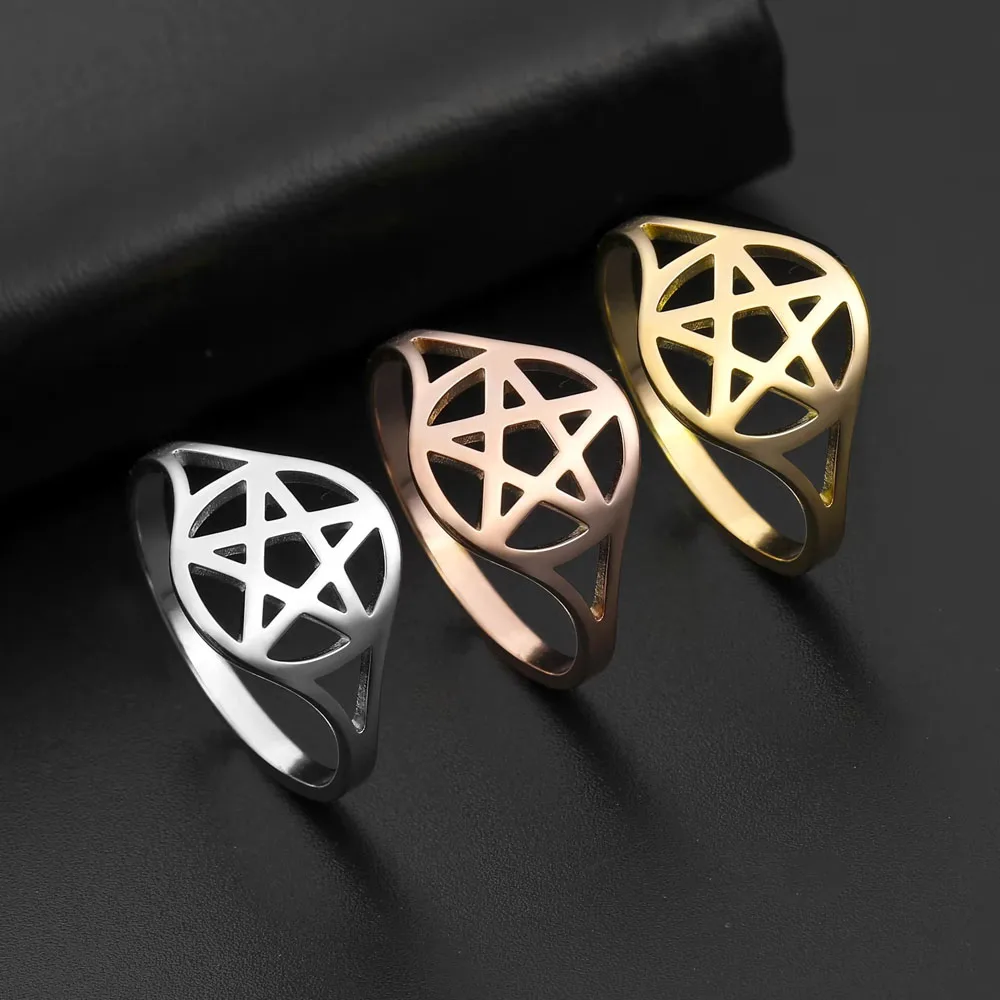 Pagan Symbol Pentagram Ring for Women Men Stainless Steel Star Couple Rings Engagement Wedding Gift Jewelry couples rings stainless steel ring finger ring wedding rings wedding ring