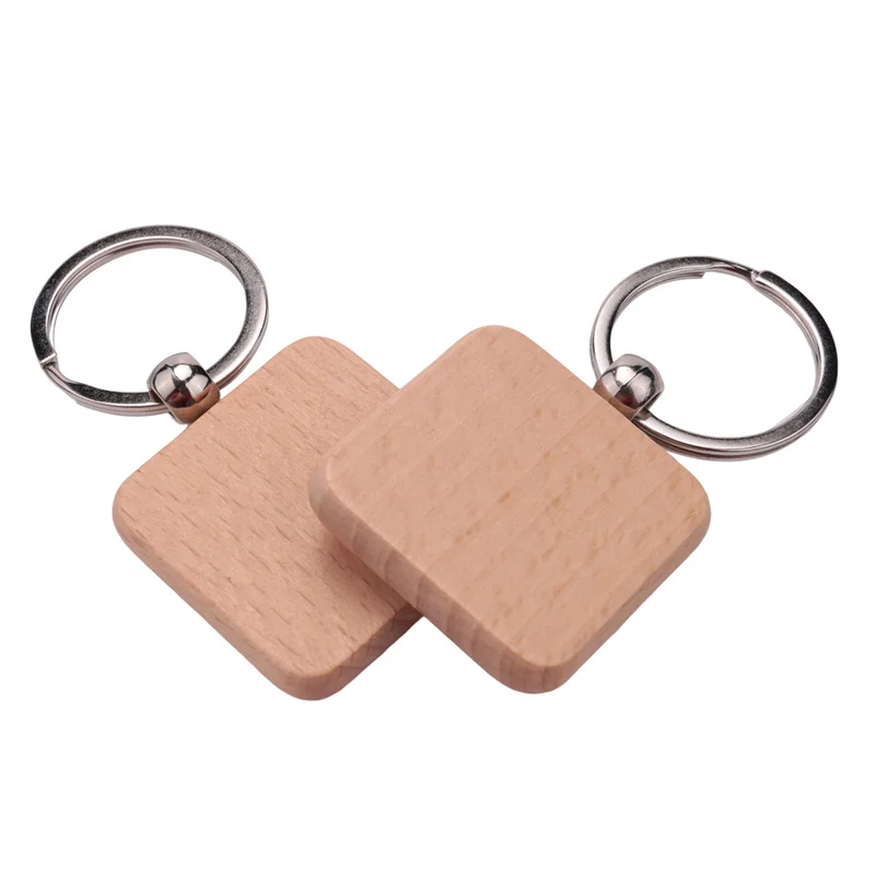 

50Pcs DIY Blank Wooden Keychain Square Carved Key Ring Wooden Key Ring 40 x 40 mm