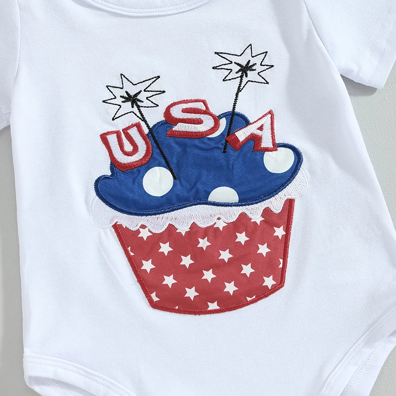 

Cute Baby Girls Infant Independence Day Print Shorts Set 3pcs Outfits Suit Stars Print Short Sleeve Romper Elastic Waist Shorts