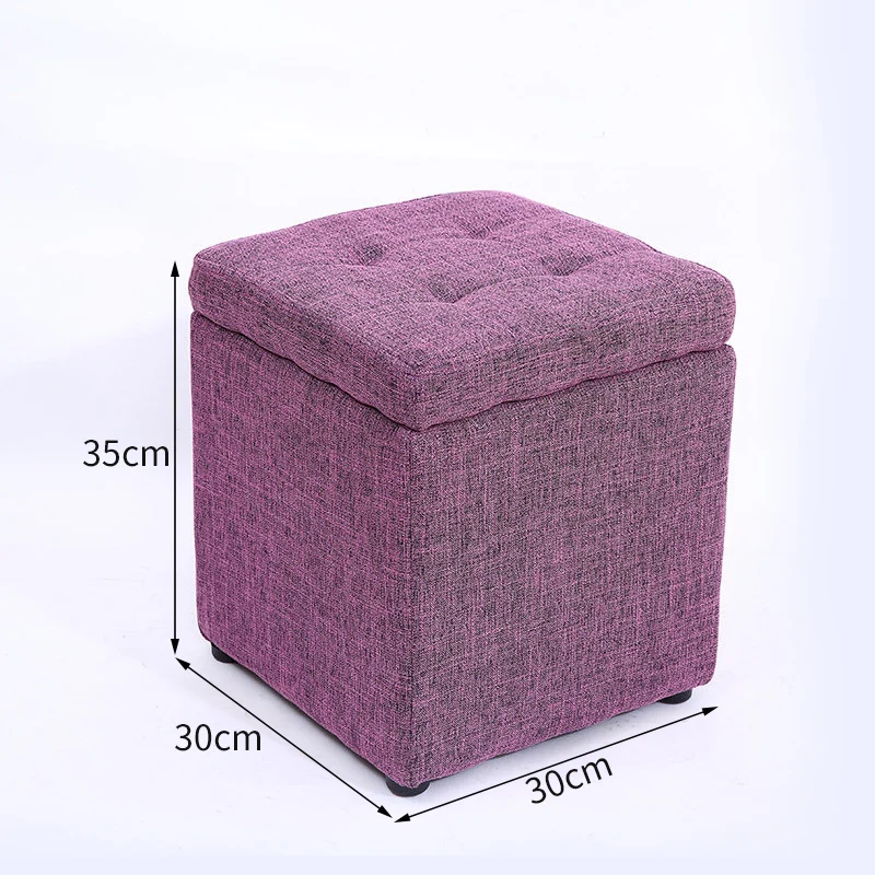 Minimalist Wooden Storage Ottoman with Fabric Seat