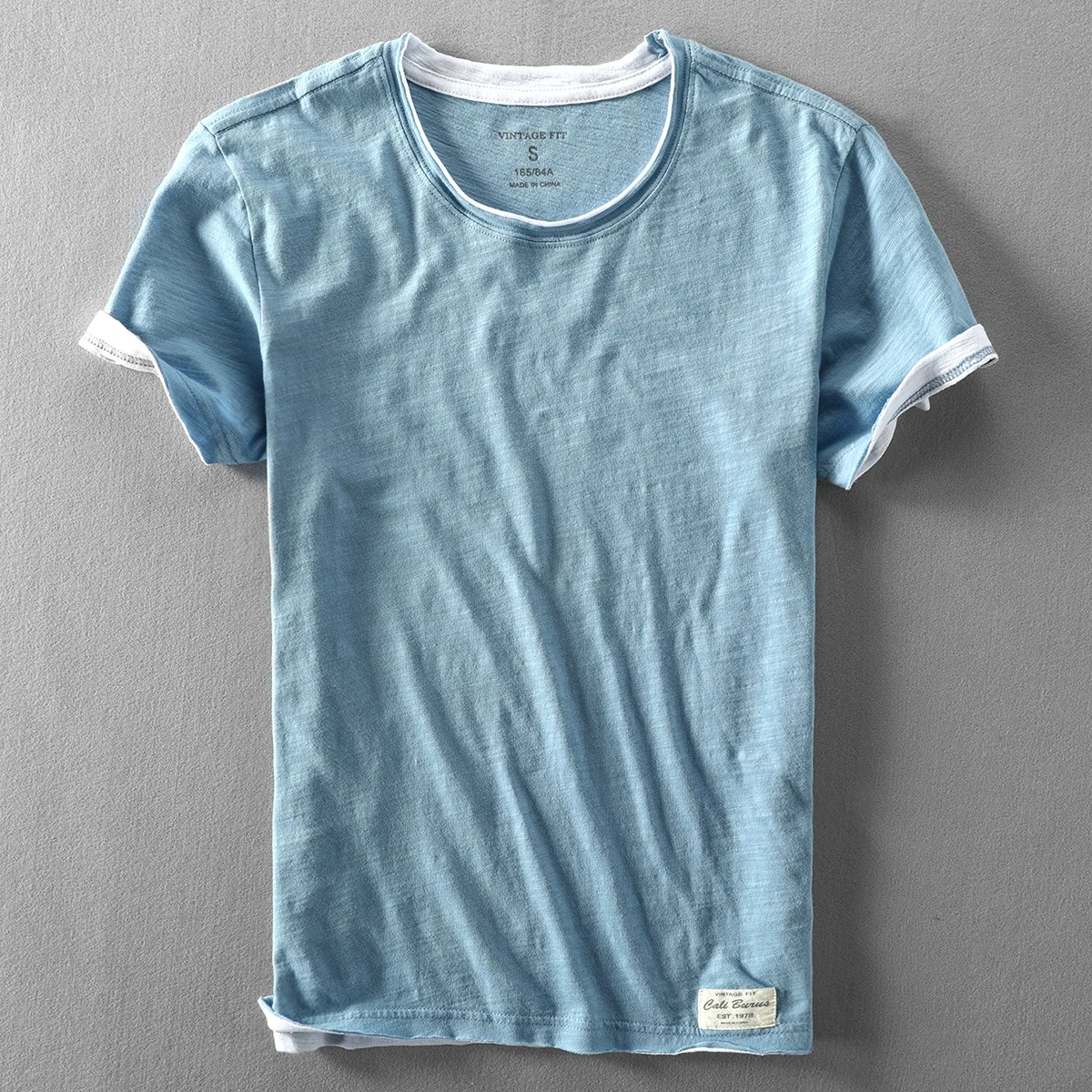 Fake-Two-T-shirts-for-Men-Retro-Fashion-Summer-Cotton-Solid-Color-Short ...