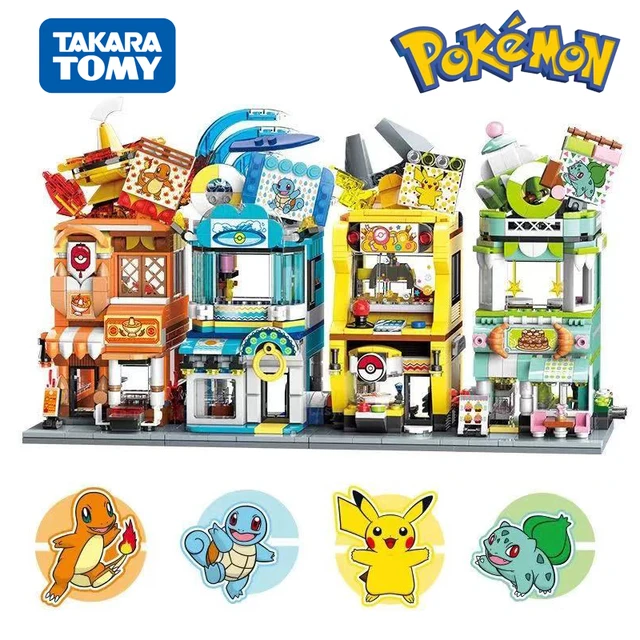 New Classic Anime Pokemon Center House Pikachu Greninja Mewtwo Charizard Venusaur Building Blocks Bricks Sets Model DIY Toy Gift 5