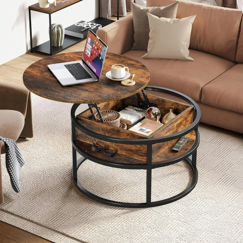 

Round Lift Top Coffee Table, Coffee Tables for Living Room with Hidden Storage Compartment, Modern Coffee Table with Storage