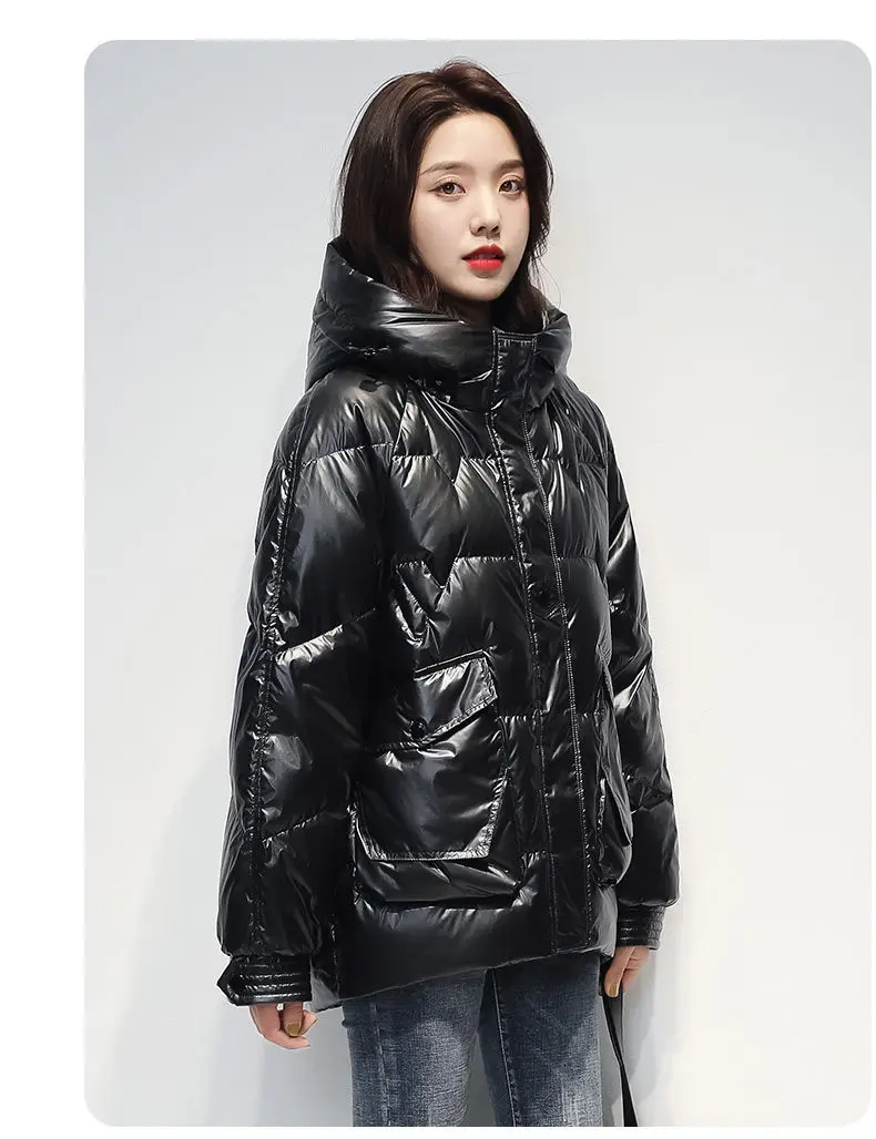 Short Down cotton Jacket For women's Winter 2026 New Glossy Fashion Loose Thick Coat Female Casual Cotton Hooded Parka Jackets