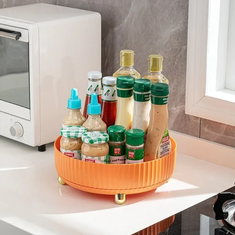 360Degree Rotating Storage Box Kitchen Special Sauce Vinegar Seasoning Storage Cosmetic Organization Snacks Fruit Storages Trays 5