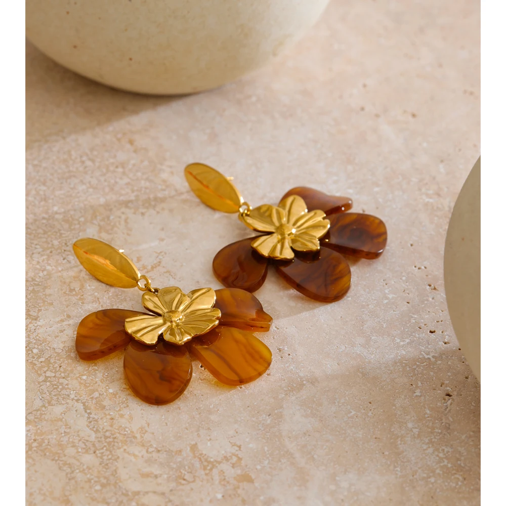 Yhpup Fashion Amber Resin Jewelry Stainless Steel trendy