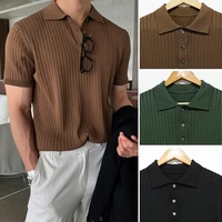 Men Knit Polo Shirts Casual Social T-Shirts Short Sleeve T Shirt Slim Soild Retro Tops Tees Korean Harajuku T Shirts Man Clothes