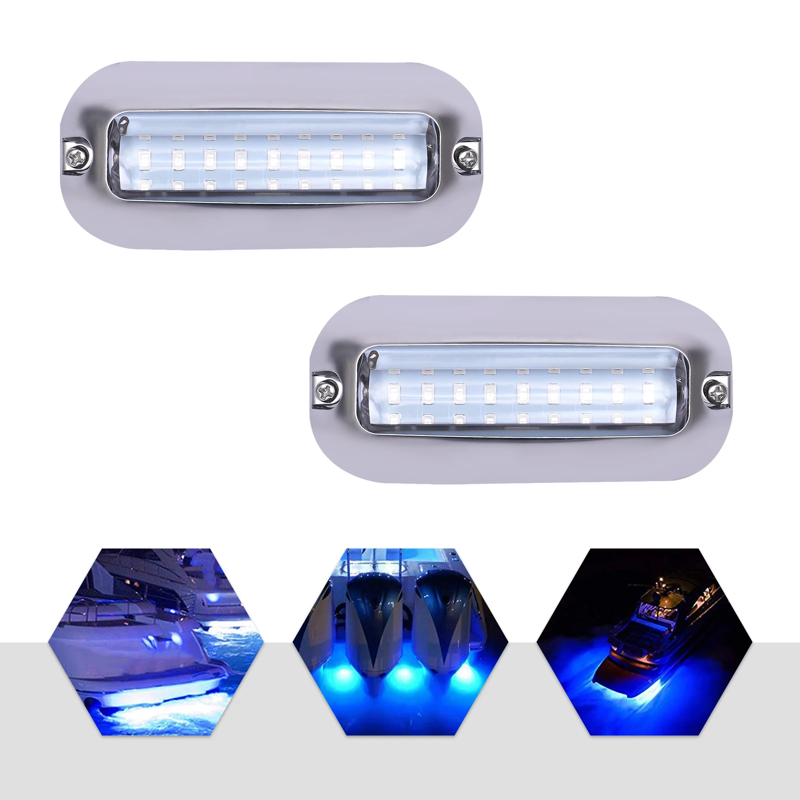 Marine LED Lights 2pcs Blue Underwater Transom Lamps for Boat Yacht RV Truck USA Pair 27 LED Blue Stainless Steel Boat Lights 1 pair for anker soundcore life q30 noise canceling protein leather earmuffs pads blue