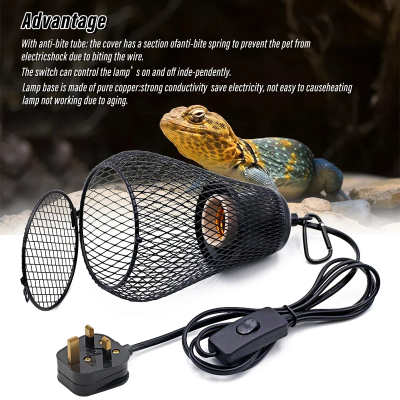 220V Pet Reptile Heating Cage Cover Ceramic Heat Lamp Ceramic Coop Heater Kit Heater Guard for Chicken Lizard Turtle Brooder 2