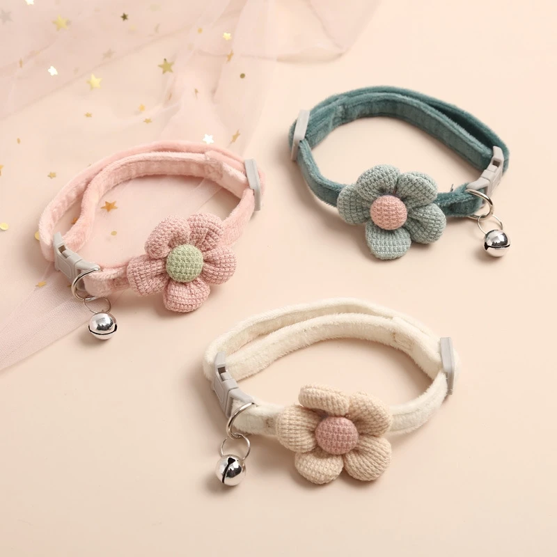 Pet Collar Cat Bell Collar Colorful Adjustable Sweat Cute Cartoon Sun Flower Bowtie Soft Polyester Small Dog Cat Necklace