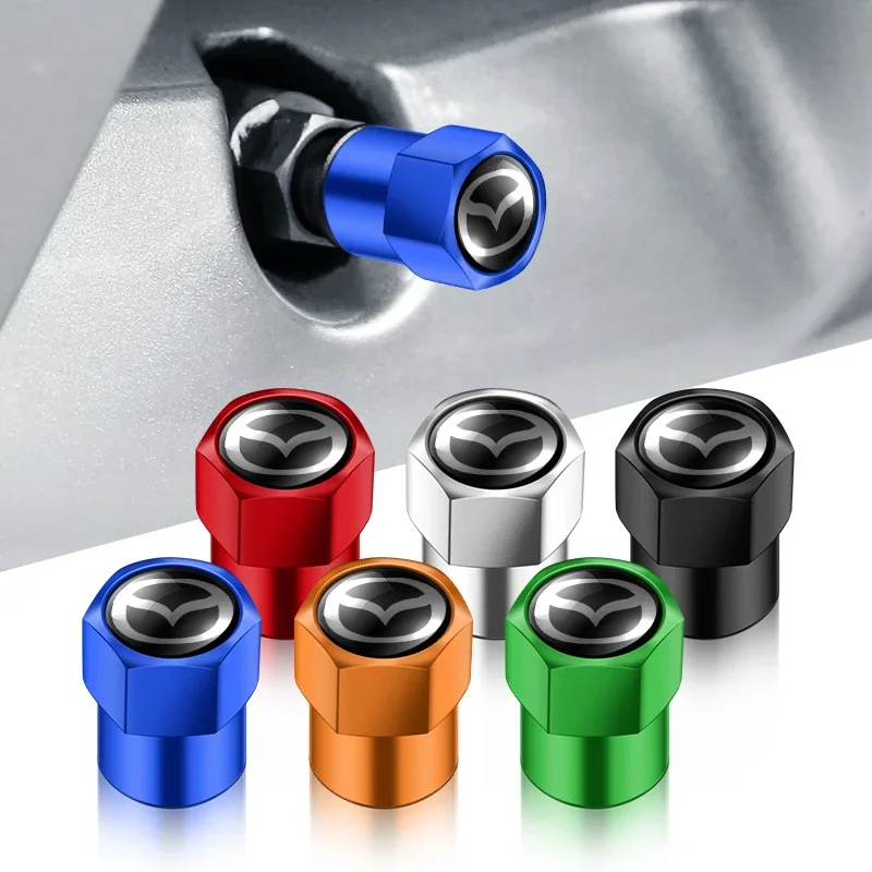 Car Badges Wheel Tire Valve Caps Tyre Stem Covers 4pcs Auto Accessories For Mazda CX5 CX30 CX3 CX7 2 3 bk 6 gg gj 3 6 2 MS SPEED valve stem caps,car badge grille emblem,car badge cover