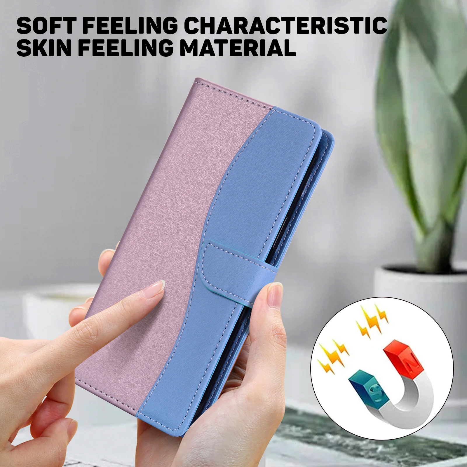 Embossed Solid Color Magnetic Flap Leather Wallet Case