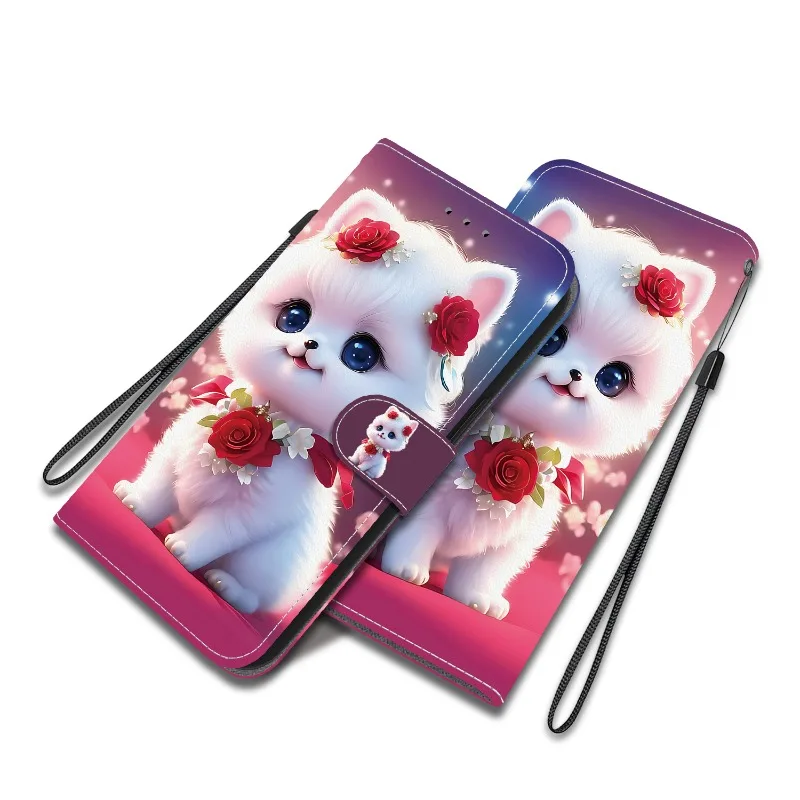Cat Bear Wallet Flip Stand Case with Strap - Stylish Protective Cover