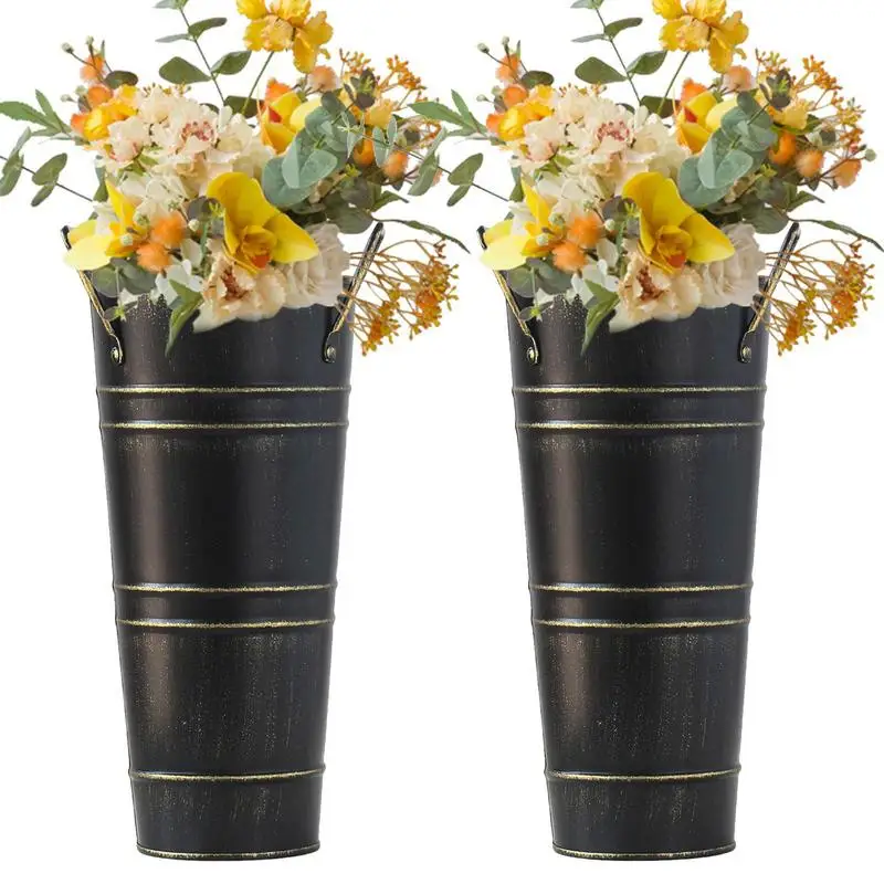 2Pcs/set Metal Umbrella Stands Folding Vintage Iron Umbrella And Flower Storage Bucket for Indoor Home Office Desktop Decoration