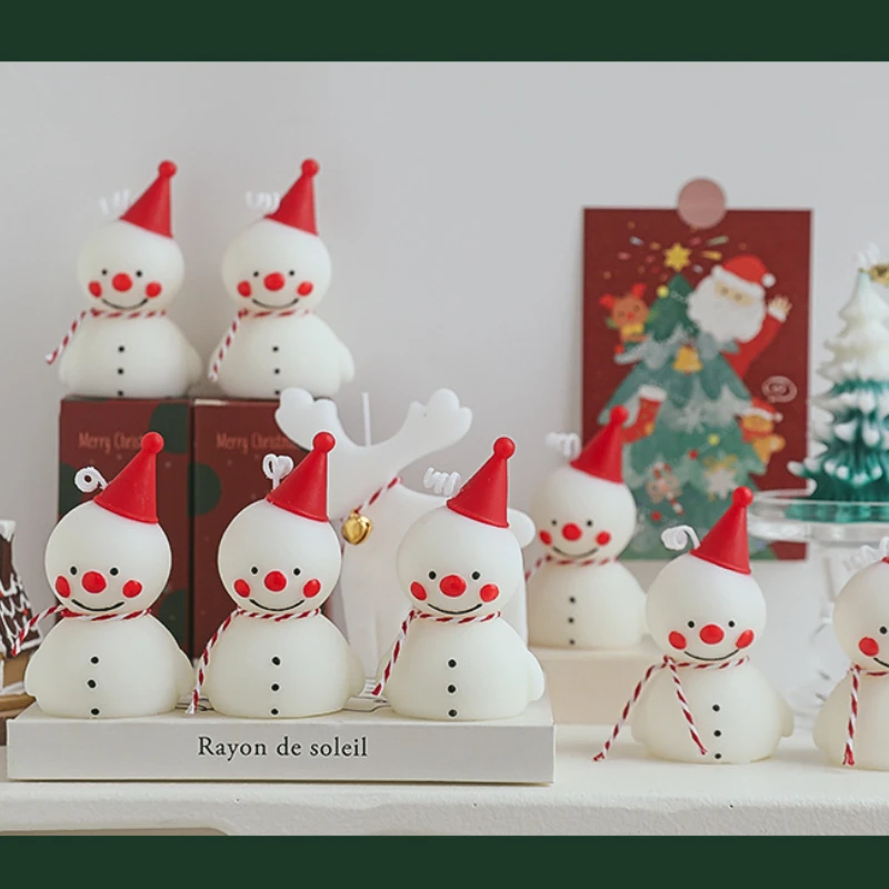 White-Snowman Christmas Scented Candles Birthday Party Anniversary Cake Decorations Creative Party Candle Mini Holiday Aroma - Image 2