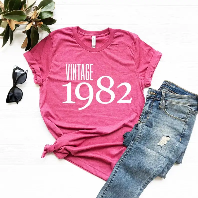 

Vintage 1982 T-Shirt 40th Birthday Gift Fashion Harajuku Female Clothing Cotton Funny Letter Women T-shirt Short Sleeve Top Tees