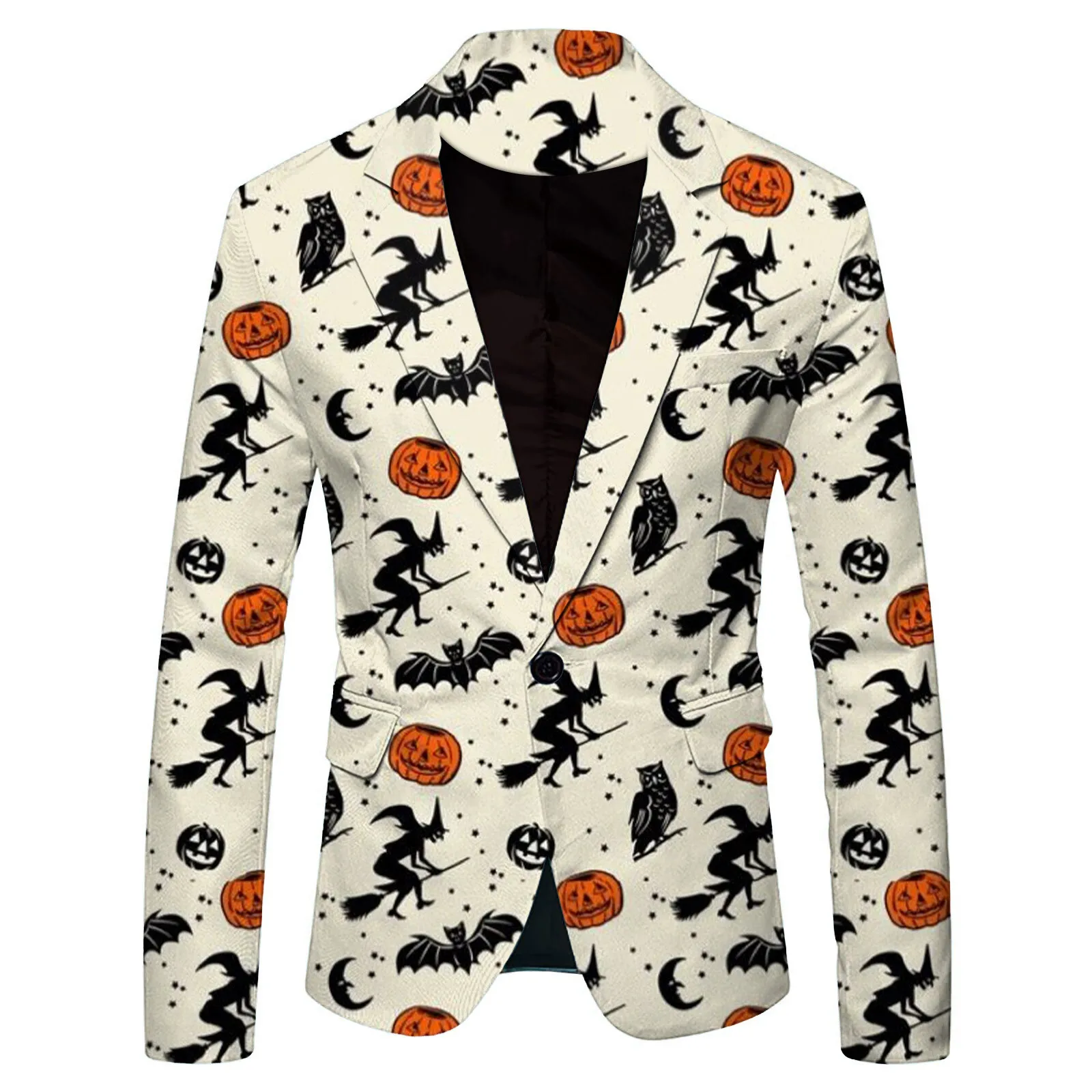 Funny Pumpkin Men's Halloween Blazer Jacket Casual Slim Fit Long Sleeve Suit Expression Print Fashion Suit Party Wear Jacket