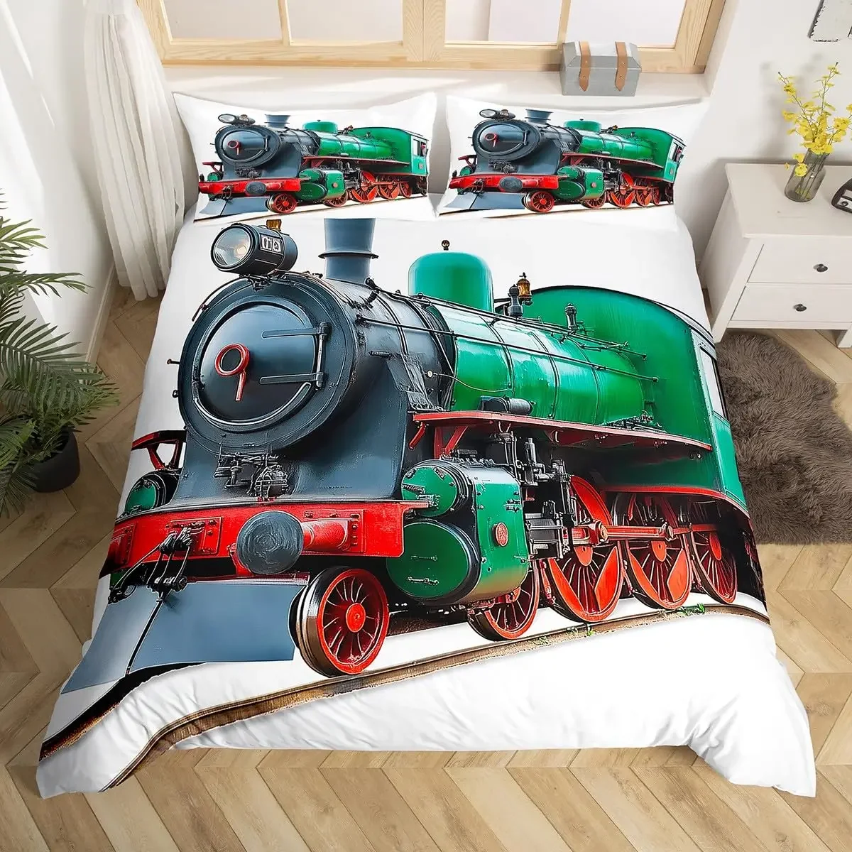 Train Bedding Set Vehicles Duvet Cover for Boys Children Teens Bedroom Decor Print Comforter Cover Set