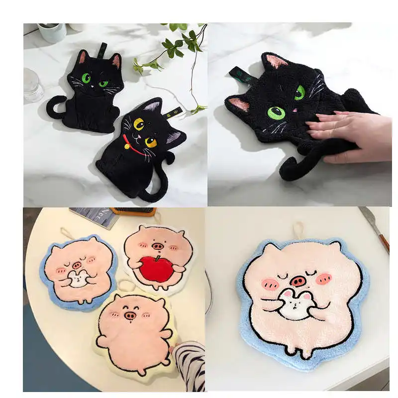 Cartoon Black Cat Soft Absorbent Hand Towel