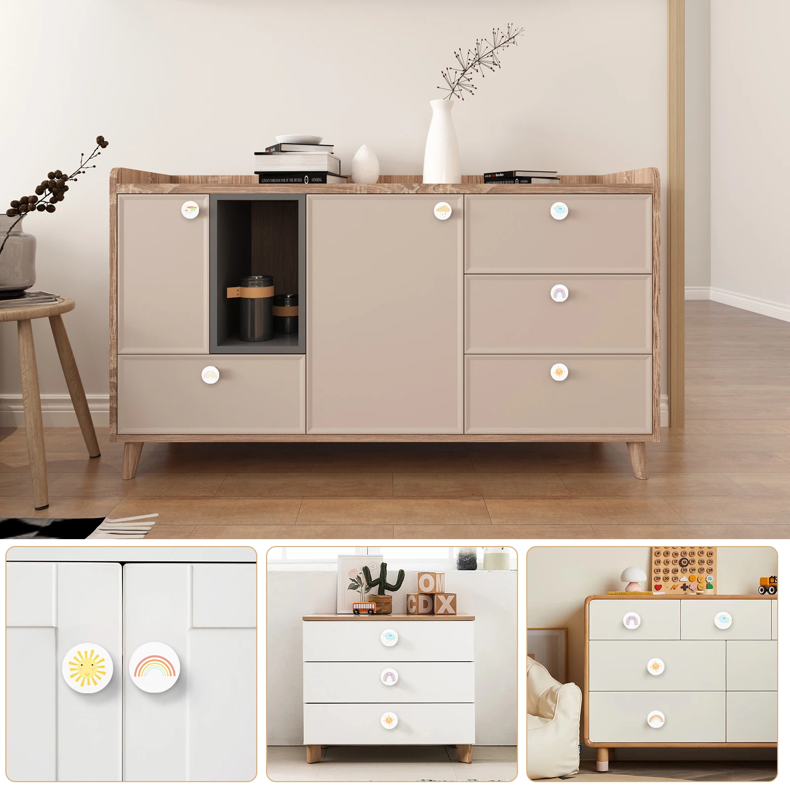 8Pcs Drawer Handle Cute Single Hole Door Pull Knob Round Kitchen Cupboard Wardrobe Door Dresser for Furniture Pull Knobs