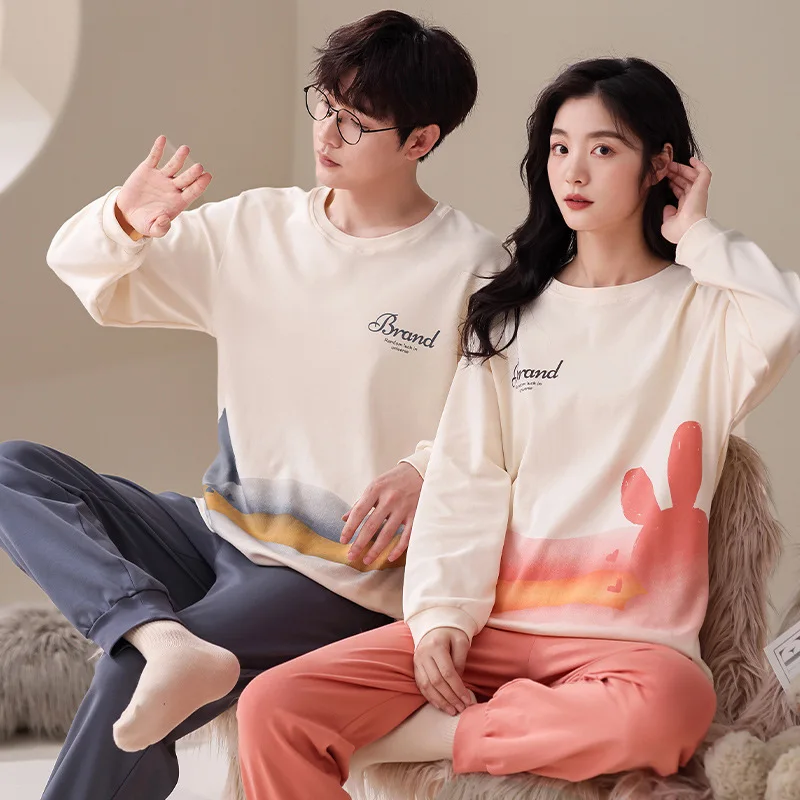 Autumn Couple Pyjamas Cotton Pjs Women Cartoon Sleepwear Men Pajama Sets Pijamas Mujer Girl Home Clothing pijamas for men