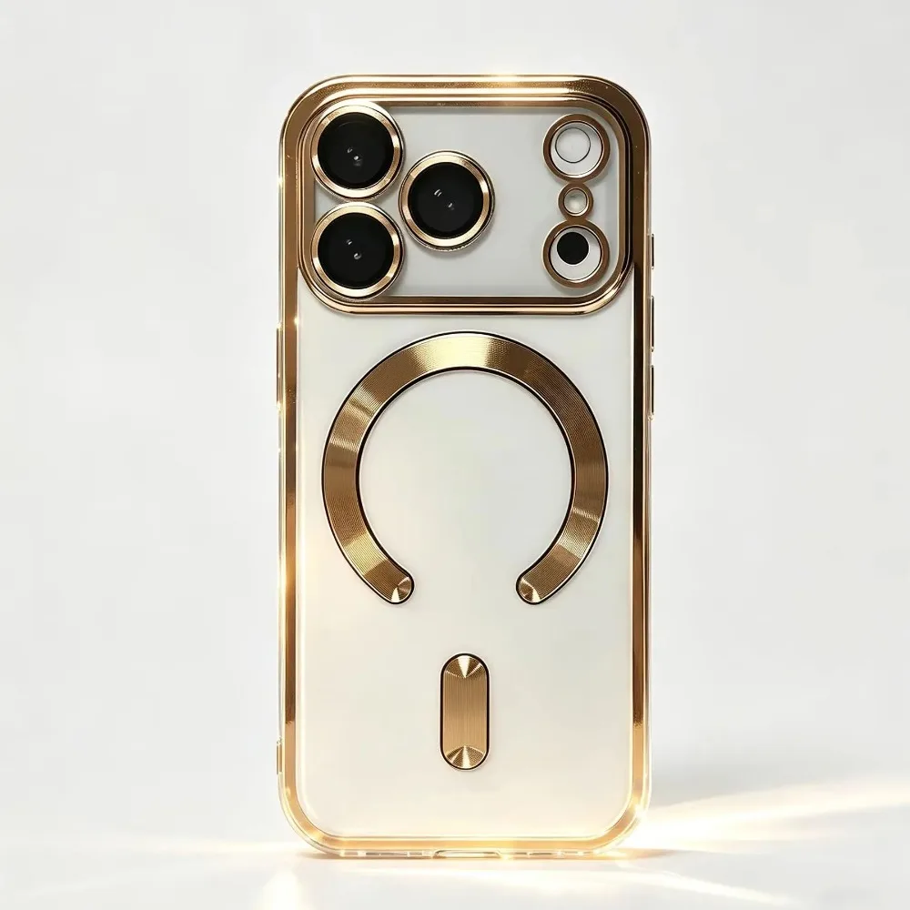 Elegant Orange Magnetic Clear Case with Wireless Charging Compatibility - Stylish Plating Soft Business Cover