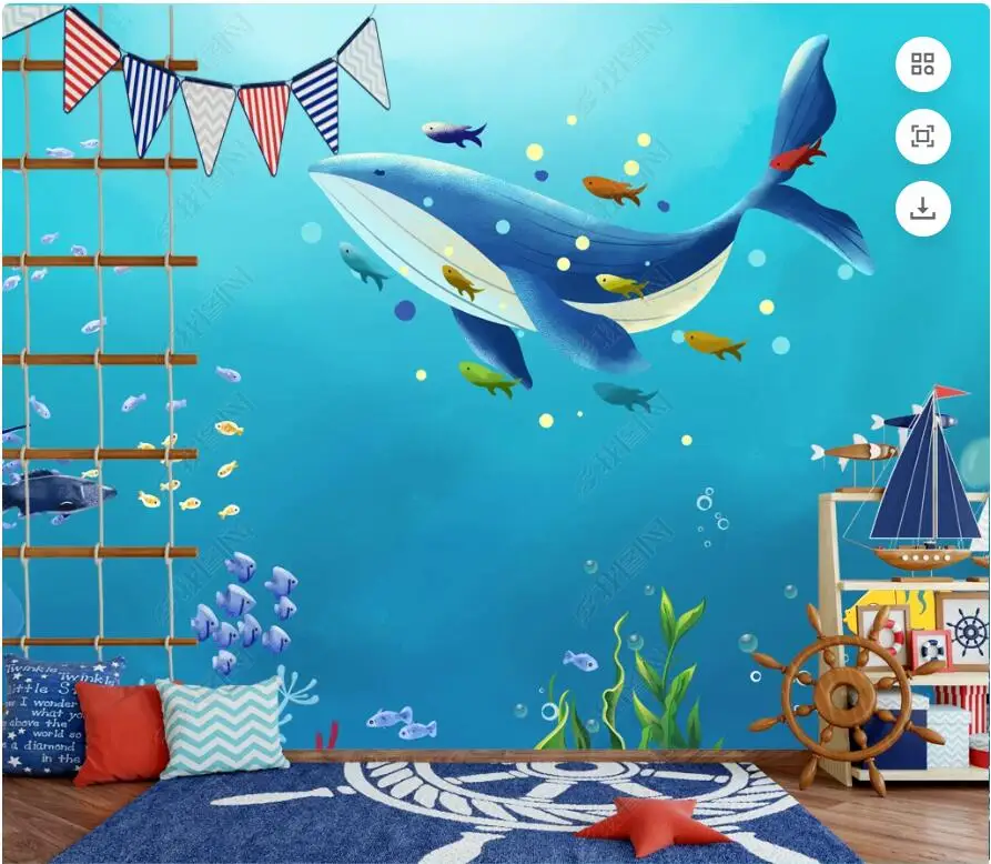 

3d photo wallpapers custom mural Ocean World Children's Room Cartoon Whale living room home decor wallpaper for walls 3d