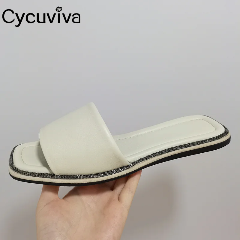 

Сланцы женские из натуральной кожи, пляжные шлепанцы для отдыха, без застежки, плоская подошва, дизайнерские, лето 2023