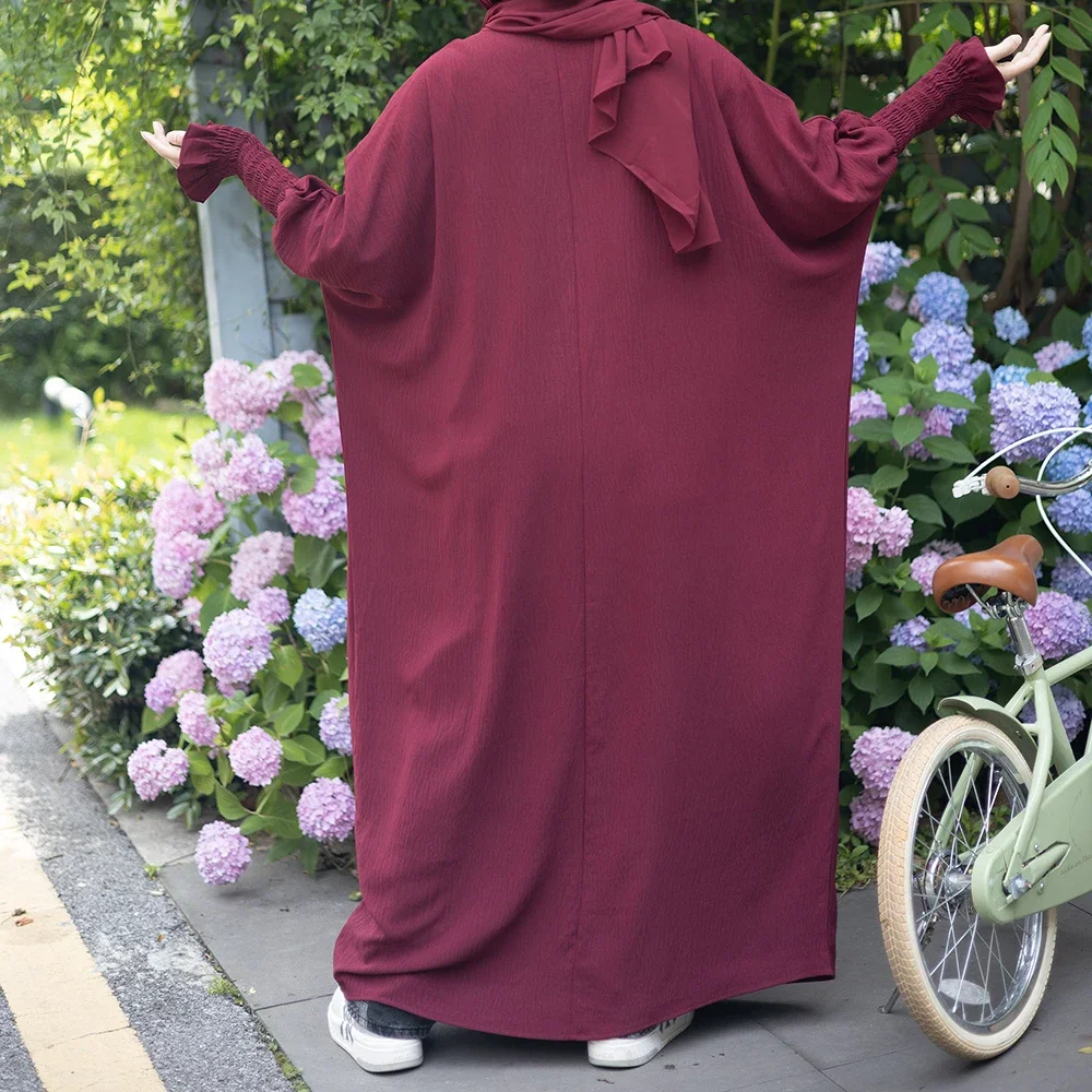 Eid Prayer Abaya for Women with Zipper Front Butterfly Sleeves Islamic Clothing Muslim Long Dress Dubai Turkey Modest Hijab Robe
