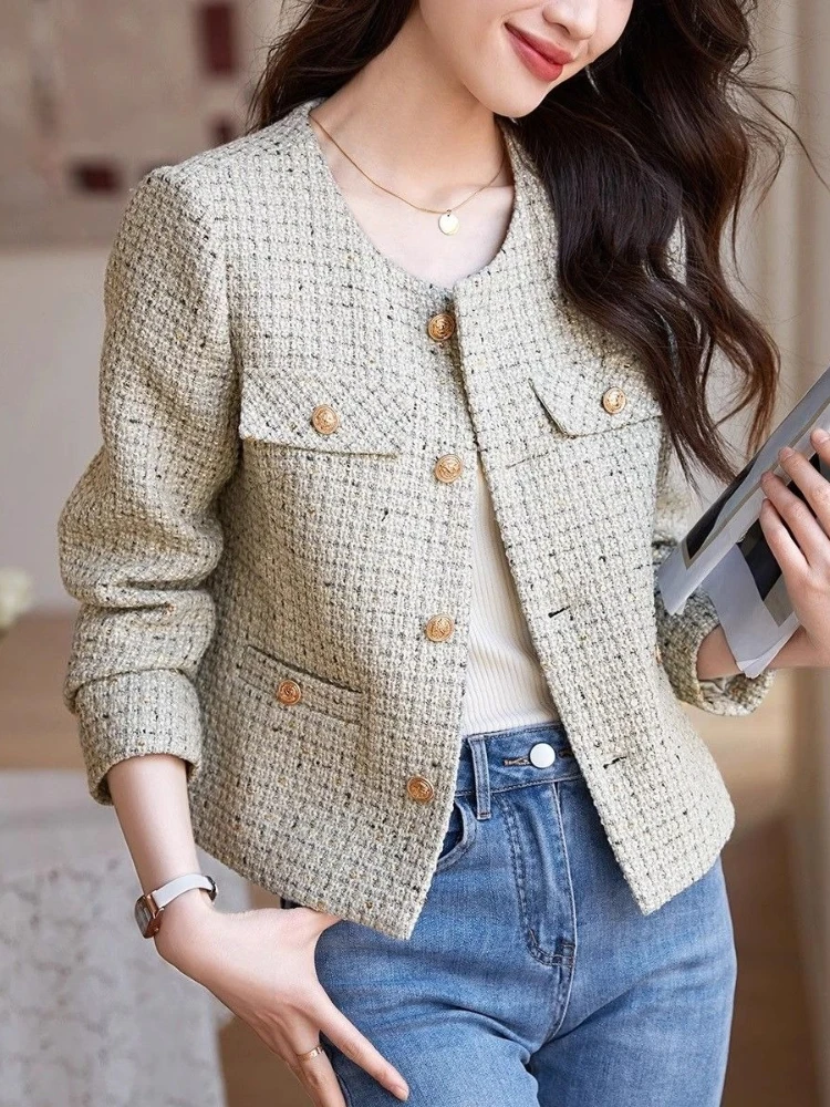 Veste courte Vintage verte pour femmes, tendance printemps-automne, Design ajusté à la mode avec Style Noble