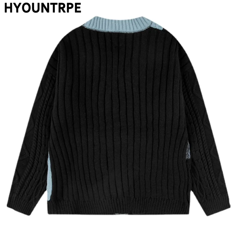 Mens Cardigan Sweater 2023 Fashion Patchwork Streetwear Sweaters Hip Hop Knitted Cardigan Casual Cotton Sweater Unisex Jumpers