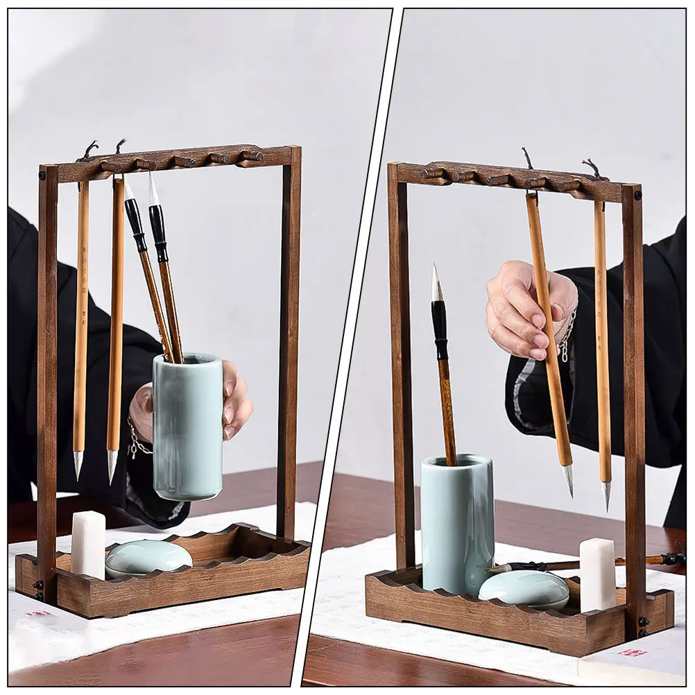 1Pcs 손으로 만들어진 잉크 브러시 홀더 보안 링 디자인 사무실 학교 서예 도구를위한 데스크탑 펜 보관 랙