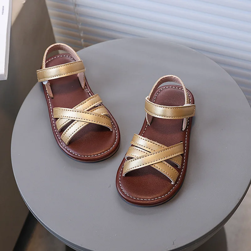 Girls Sandals Soild Color Versatile Kids Princess Shoes Open Toes Hook&loop 2025 Summer New Girls Beach Shoes Non-slip Soft Sole - 3